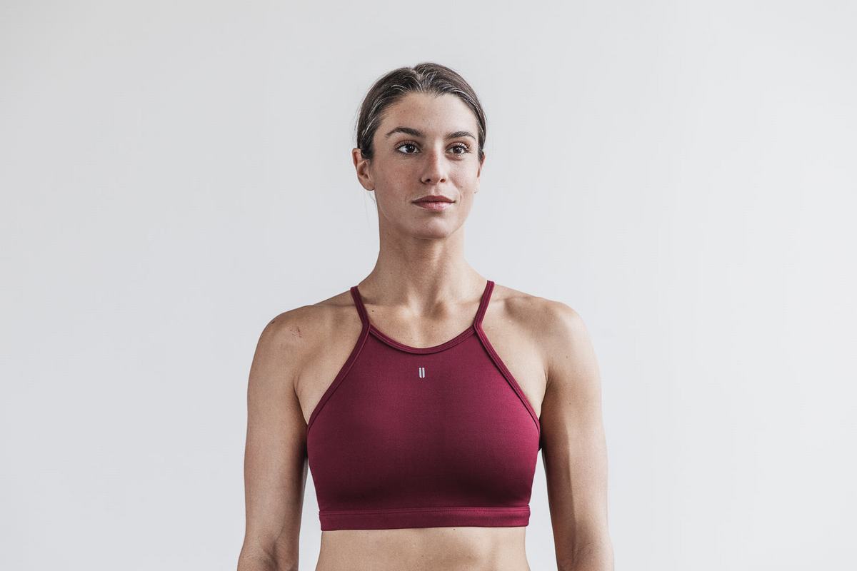 Nobull Halter Matte Women\'s Sports Bras Dark Red | Australia (NW9876)